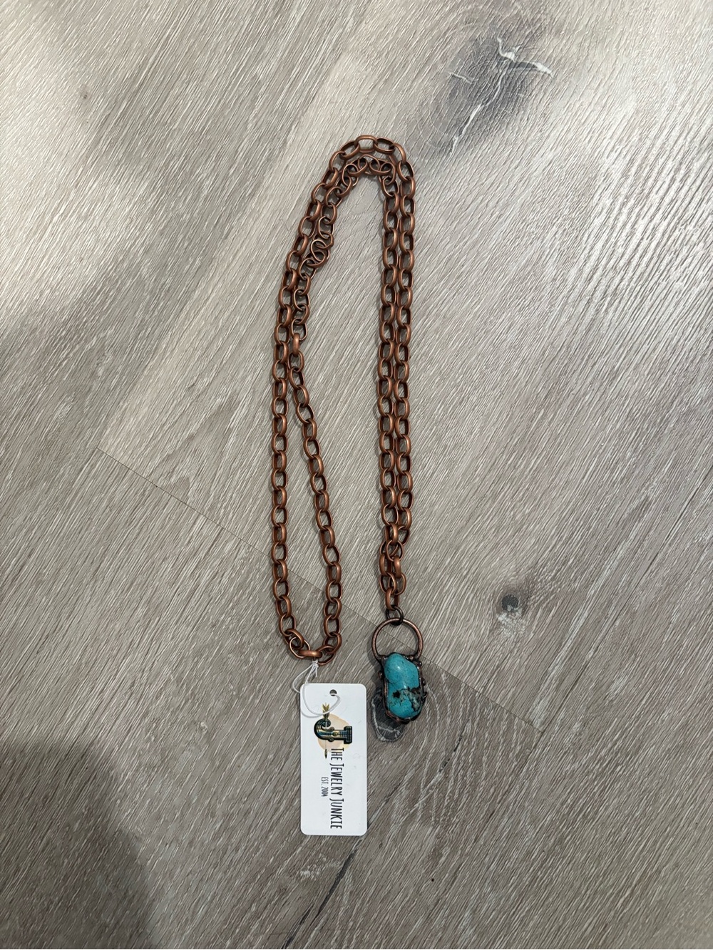 Copper Chain Necklace with Turquoise Stone Pendant